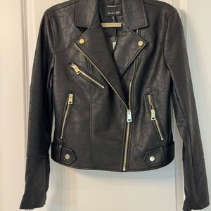 Black Faux Leather Moto Jacket Asymmetrical Design